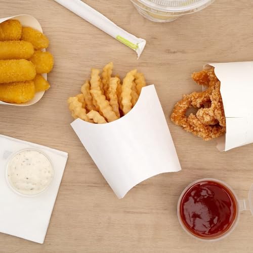 Lyellfe 250 Pack French Fry Holder, Disposable To Go French Fry Container Box, 4 Oz Stackable White Kraft Paper Charcuterie Cups for Fries, Onion Rings, Popcorn, Take Out, Party, Grease Resistant