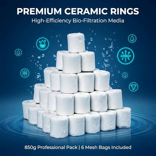 Sukh 6 Bags Ceramic Rings for Aquarium Filter - 850g Bio Ceramic Media Balls Replacement Biological Material Remover for Aquarium,Fish Tank,Pond,Canister Filter with 6 Mesh Bags - color: White, size: 30oz
