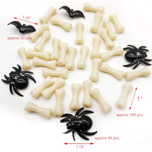 HappyFiller Home Decoration 450 PCS Black Mini Acrylic Spiders Bat Mix Ivory Color Bones for Sensory Bin Gems,Vase Fillers,Table Scatters - color: Black/White