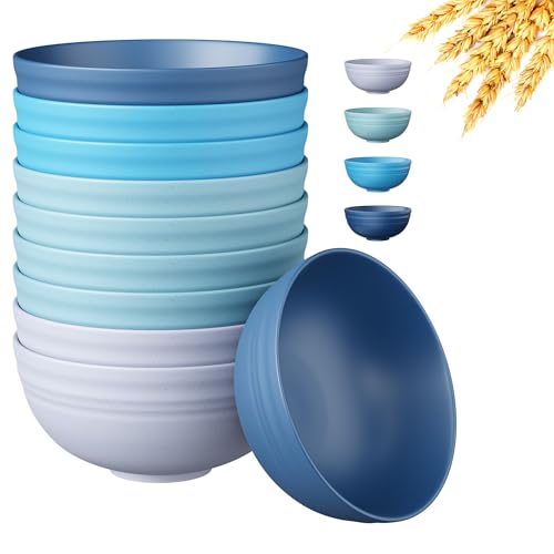 Quatish 10 PCS Unbreakable Cereal Bowls,Dishwasher & Microwave Safe Wheat Straw Bowls, Easy-to-Clean Lightweight Desserts & Soup Bowl, Portable for Picnics ，Snack Plastic Bowls Set，Blue - color: Blue