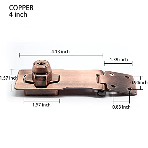 2 Packs Keyed Hasp Locks Twist Knob Keyed Locking Hasp for Small Doors, Cabinets and More,Stainless Steel Steel, Hasp Lock Catch Latch Safety Lock Door Lock with Keys (4inch, Copper) - color: Copper, size: Straight 4 Inch