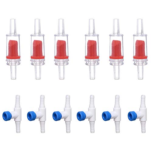 ALEGI Aquarium Air Pump Accessories with Non-Return Check Valves,Air Control Valve for 3/16" Aquarium Tubing (6 Check valves+6 Control Valve) (Red) - color: Red