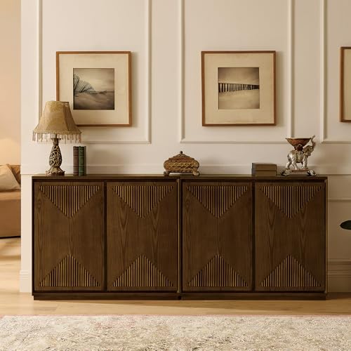 LKTART Buffet Cabinet Sideboard with Storage,Mid Century Modern Accent Credenza Cabinet with Doors & Shelves,Wood Coffee Bar Media Console Table for Kitchen, Living Room, Entryway-Brown Walnut - color: D- Brown Walnut, size: 1 Piece