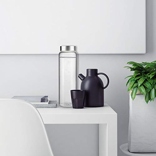 Sursip 32 oz Glass Water Bottle - Nylon Bottle Protection Sleeves, Stainless steel Lid, And 1L Time Marked Measurements, Reusable, Eco-Friendly, Safe for Hot Liquids Tea Coffee Daily - color: Wide-Black