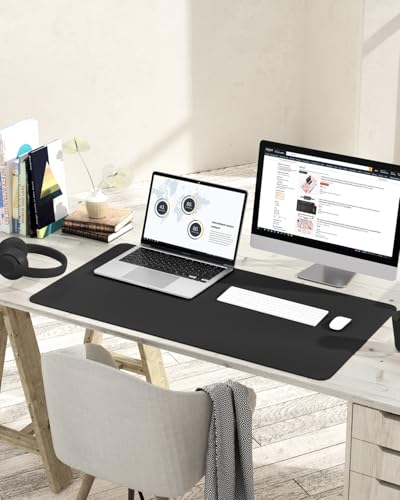 YSAGi Non-Slip Leather Desk Pad L Size, Waterproof Laptop Computer Desk Keyboard Mat, Table Protector Blotter Mat, Large Mouse Pad for Office/Work/Home/Decor(Black, 35.4" x 17") - color: Black, size: 35.4" x 17"