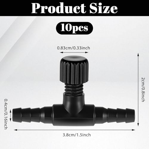 Giantree 10 Pcs Aquarium Air Control Valves, Adjustable Black T Shaped Hose Connectors, Single Way Plastic Air Flow Controllers Regulators, Airs Pump Accessories for Fish Tank Control Valves