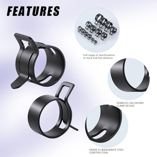 90Pcs 7-18mm Spring Hose Clamps Kit, Black Small spring Clamp, Constant Tension Steel Clamps for Automotive Fuel Lines, Silicone Vacuum Hoses, Low-Pressure Air Clips - style: 90pcs
