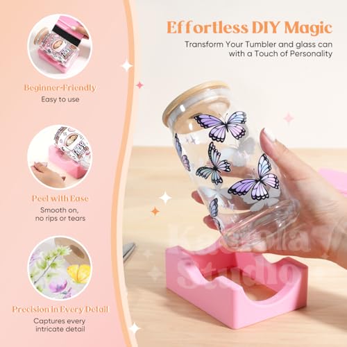 Kaciola 10 Sheets UV DTF Cup Wraps for 16 oz-Bow Theme UV DTF Stickers, 1 Sheet Mysterious Pattern Transfer, Rub on Transfers Stickers for 16 oz Libbey Glasses Crafting - style: Pink Bow