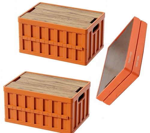 VIMI 50L Collapsible Storage Bins with Lids Stackable Utility Crates with Handles Plastic Large Folding Containers for Organizing Tools,Books,Food,Drinks,Camping&Transport(Muted Red-2 Pack) - color: Muted Red-2 Pack