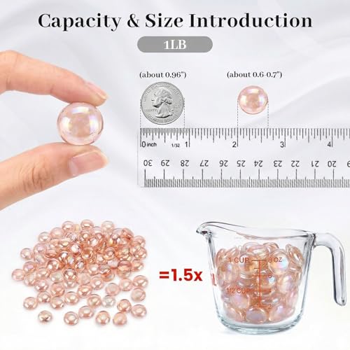 FUTUREPLUSX 1LB Pink Flat Glass Marbles, Vase Fillers Gems Fish Bowl Marbles Decorative Glass Pebbles for Vases Aquarium Floral Smooth Stone - color: Light Pink