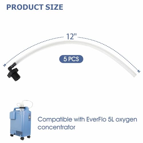 Humidifier Bottle Connecting Tube Compatible with EverFlo 5L Oxygen Concentrator, O2 Generator Humidifier Water Cup Adapter Elbow, 12"L, 5 Pcs
