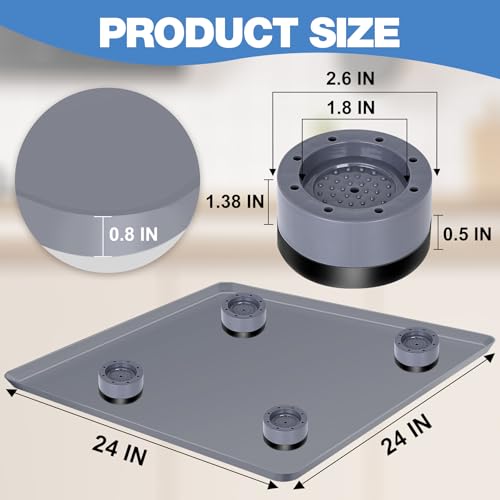 ToLanbbt Mini Fridge Silicone Mat with 4 Base Raisers - 24" x 24" x 0.8" Mini Fridge Drip Tray Under Refrigerator Mat Carpet Floor Protector Leak-Resistant Portable AC Pan for Washing Machine, Gray - color: Gray (With 4 Base Raisers), size: 24"x24"x0.8"
