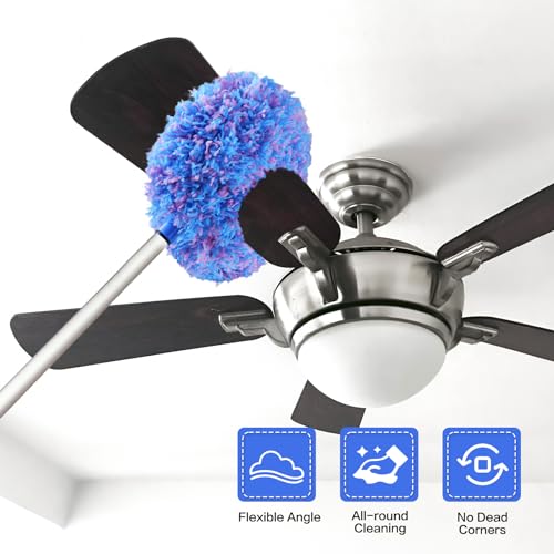 Ceiling Fan Cleaner Duster Reusable Microfiber Ceiling Fan Blade Cleaner Removable Duster with Extension Pole Adjusts 13 to 49.7 Inch for Cleaning Walls Furniture Door Window Top (Blue Pink) - color: Blue Pink