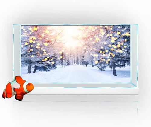48X20IN Winter Snow Scene Aquarium Background, White Snow Covered Trees Pathway in Sunshine Winter Season Scenic Fish Tank Decorations Background, Christmas Art Terrarium Background - size: 48X20in/120X50cm