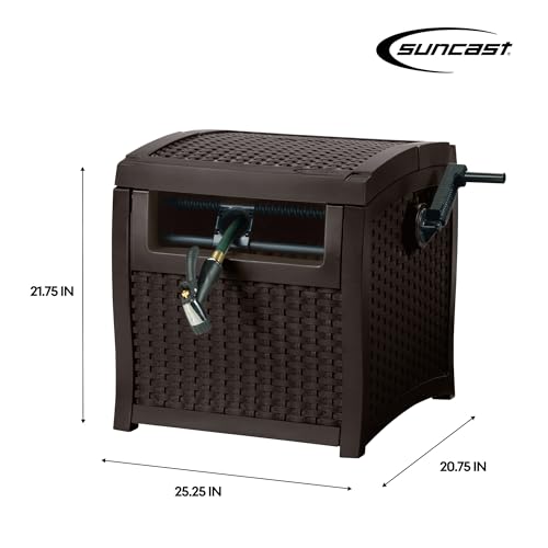 Suncast Hose Reel with Smart Trak Hose Guide, Water-Tight Connection, Durable Resin Construction, 225' Hose Capacity, Brown, Made in the USA