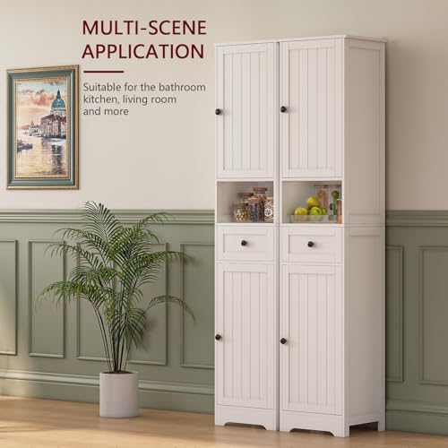 Tall Bathroom Cabinet,Storage Cabinet with 5 Shelves & 1 Drawer, with Adjustable Shelve, for Bathroom, Kitchen, Entryway, Living Room(White) - color: White