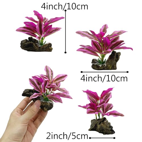 Fish Tank Decorations Aquarium Decor Ornaments Betta Pink Leaf pad Hammock Artificial Driftwood Goldfish Bowl Accessories (Hot Pink Set)