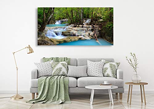 S01574 1 Panels Wall Art Tropical Beautiful Waterfall Prints Light Green Forest Natural Landscape Picture Canvas Paintings Scenery Spring Summer landscape for Home Wall Decor Artwork XXLarge - color: waterfall-B, size: 56"L x 28"W