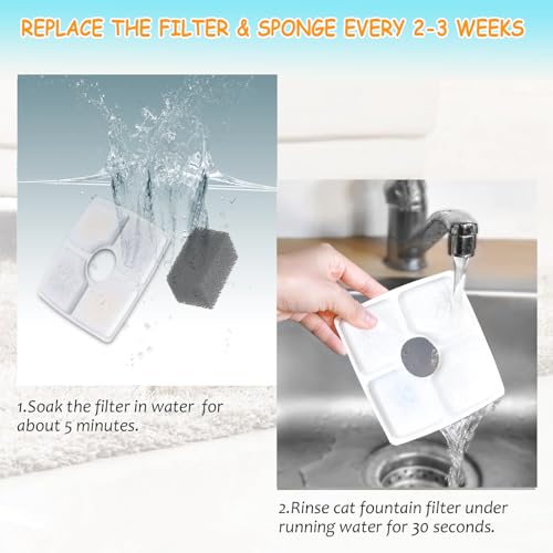 8 Pack Replacement Filters & 8 Pack Pre-Filter Sponges for Veken 84 oz / 2.5L Automatic Pet Water Fountain, Triple Filtration Cat Fountain Replacement Filter - color: 8+8