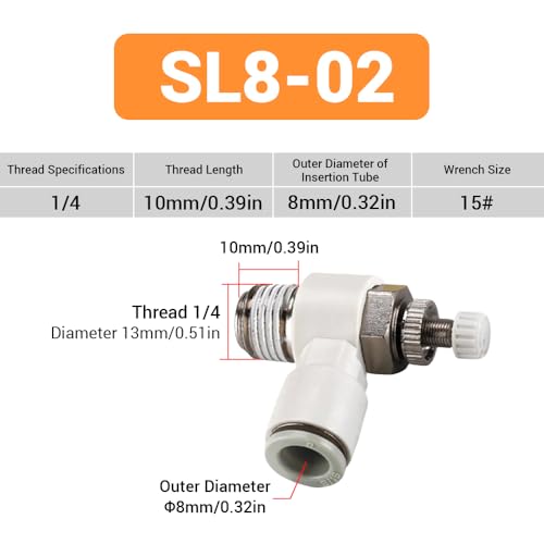 5Pcs Push to Connect Air Flow Control Valve, White 5/16in Tube OD x 1/4" Male Thread 90 Degree Elbow Speed Control Valve Pneumatic Connector Quick Fittings - size: Male Thread G1/4 x White (5pcs)