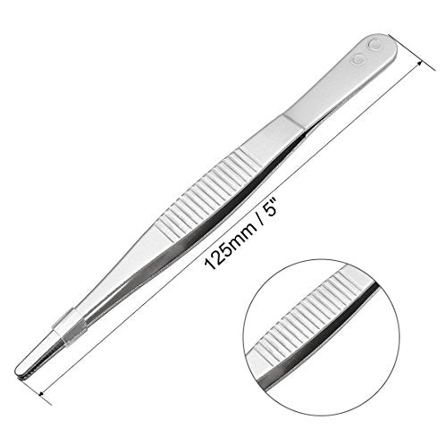 uxcell 2 Pcs Stainless Steel Straight Blunt Tweezers Serrated Tip, 5 Inch - size: 5 inch