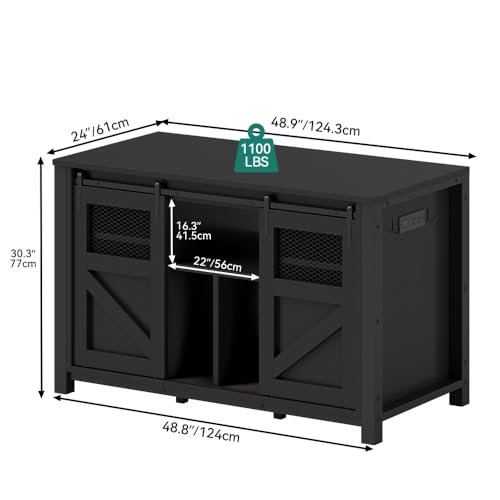 YITAHOME 120 Gallon Fish Tank Stand with Power Outlets, Heavy Duty Large Aquarium Stand with Barn Door, Reptile Tank Turtle Terrariums Table for Fish Tank Accessories Storage,1100LBS Capacity