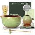Maestri House Matcha Whisk Set, 7-Pc Complete Matcha Kit with Spouted Ceramic Bowl, Bamboo Whisk and Holder, Scoop, Spoon Rest & Sifter, Tea Cloth – Ideal Gift for Matcha Lovers (Verdant Abyss) - color: Verdant Abyss
