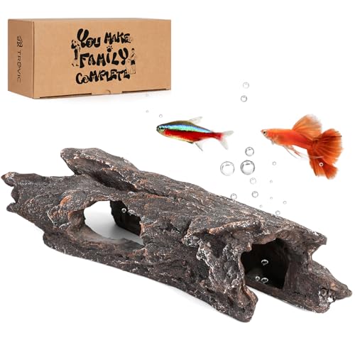 TRUVIC Fish Tank Decorations - Aquarium Cave Decor, Resin Hollow Tree Trunk Reptile Hide & Betta Log Hideout for 20 Gallon Tank, Fish Accessories Shelter Cave - color: Wood M