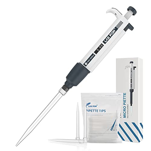 LAB FISH Laboratory Micropipette 1000-5000ul Capacity Range High Accurate Single Channel Pipettor Manual Adjustable Volume Pipettes Increment 50ul with 40pcs 5000ul Pipette Tips Set - style: 1000-5000ul Set