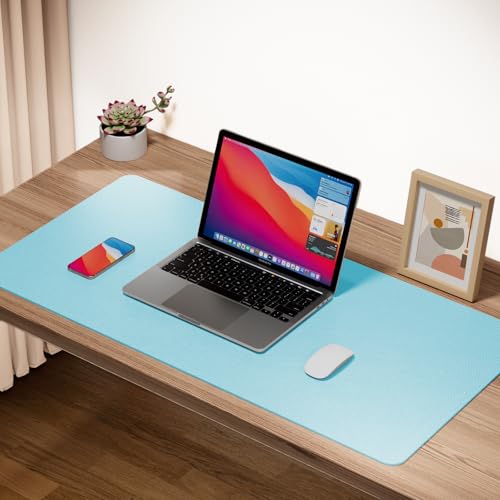 Boutilon Leather Desk Pad Protector,Non-Slip Mouse Pad,Laptop Desk Pad,Office Mouse Mat,Waterproof Leather Desk Blotter,Desk Writing Pad for Office and Home (S-Light Blue,24"x 14") - color: Light Blue, size: S 24" x 14"
