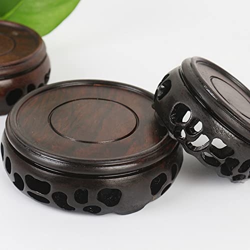 GOLDY&WENDY Vintage Round Wooden Display Stand Vase Aquarium Table Lamp Teapot Pedestal Stable Home Decor Base - size: 3.0x3.0x1.0 in