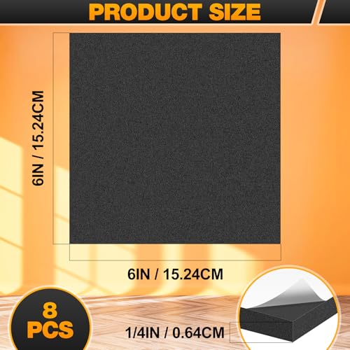 MYFAMIREA 8 PCS Adhesive Foam Padding Sheets Closed Cell Self Adhesive Sticky Foam Pads, 1/4" Thick 6'' x 6'' Neoprene Rubber Sheets Non-Slip Insulation Pads Vibration for Furniture Crafts Cars, Black - size: 6 x 6 x 1/4 IN