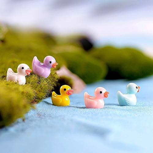 200 Pcs Mini Ducks 10 Colors Miniature Figures Charms Ornament Potted Micro Fairy Garden Landscape Aquarium Hide Tiny Duck for Craft, Dollhouse, Home Decorations（Random Color）