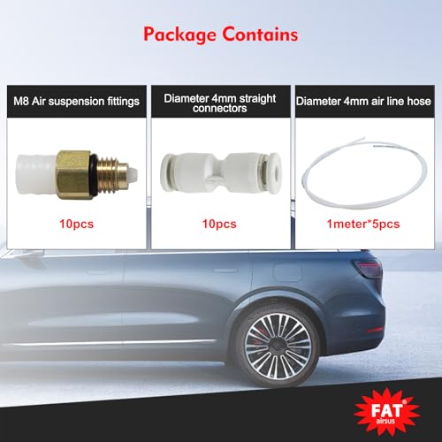 10Pcs M8 Valve Suspension Fittings with 10Pcs Straight Connectors with 5M Air Line Hose Compatible with Mercedes-Benz W164 W251 W164 W212 W211 W220 W221 1643200625