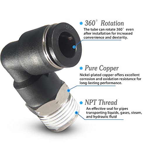 1/2 Air hose fittings, Air fittings Male Elbow 1/2 Inch Tube OD x 1/2 NPT Thread Push to Connect Fitting, PL-1/2-N4 (Pack of 2) (1/2-1/2) - size: OD 1/2 - NPT 1/2