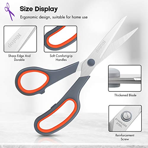 Scissors Bulk Set of 5-Pack, Niutop 8" Multipurpose Sharp Sewing Craft Fabric Scissors for Office Home High/Middle School Student Office Teacher Art Supplies, Soft Comfort-Grip Right/Left Handles - color: 5 Packs