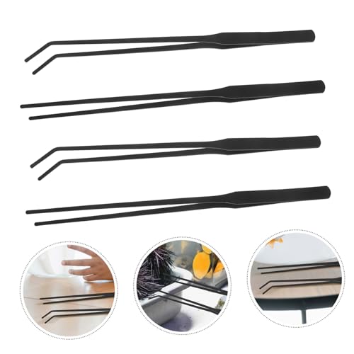 Toyvian 4pcs Aquarium Tweezers Set Long Stainless Steel Fish Tank Tools Curved Straight Tweezers for Planting and Feeding Durable Fish Tank Accessories