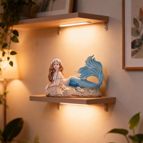 Rayberro 4.33" Mermaid Figurines Resin Blue Mermaid Sculpture Mediterranean Princess Statue Ornaments Home Office Desktop Bookshelf Decor Mermaid Collectible Crafts Fish Tank Aquarium Decoration Gift - color: Blue Beach