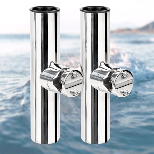 2 Pack Fishing Rod Holders for Boat Rail Mount, Stainless Steel Clamp on Rod Holder for Marine Boat, Fishing Boat, Pontoon, Jon Boat