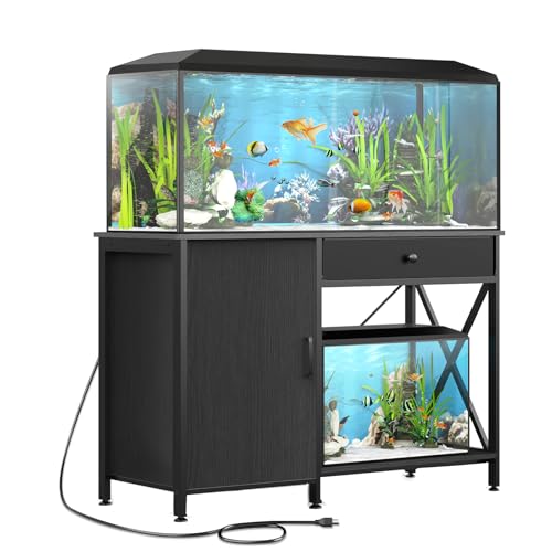 Fish Tank Stand for 40-50 Gallon Fish Tank: Aquarium Stand with Power Outlet - Metal 40 Gallon Tank Stand with Cabinet Drawer Storage for Turtle Tank, Reptile Terrarium (Black, 800LBS Capacity) - color: Blcak, size: 40-50 Gallon
