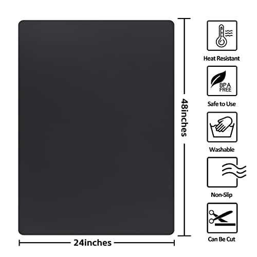 Silicone Mat Heat Resistant Mats for Countertop, Multipurpose Large Silicone Mats for Crafts Kitchen Workbench Size 48x24 inches Thick 2mm,Rolled Package,Black - color: Black, size: 48"L x 24"W