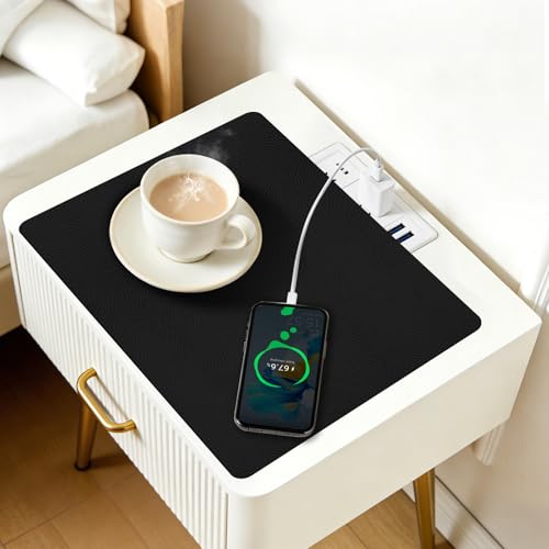 Cuttable PU Leather Nightstand Mat - 13.8x10.8in, Waterproof, Heat Resistant & Non-Slip Night Stand Accessories, Bedside Table Mat, Dresser Protector Top, End Table Cover, Small Desk Mat, Black - color: Black, size: 13.8L x 10.8W