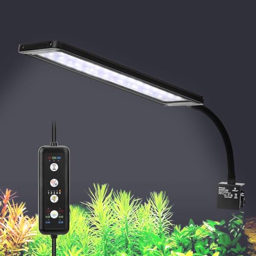 fishkeeper Clip On Aquarium LED Light, 24/7 Mode Full Spectrum Fish Tank Light with Timer, Adjustable 8 Color / 5 Brightness Simulate Sunrise-Day-Sunset-Moon for 15.74-22.83 inch Planted Tank 16W - size: 16W for 15.74-22.83 inch Fish Tank
