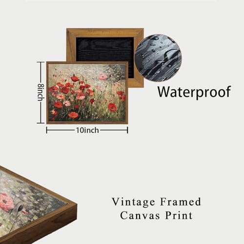 OIQArtOIQ Vintage Landscape Canvas Wall Art Framed Natural Scenery Painting Artwork Prints France Country Wilderness Farmhouse Decor Pictures Kitchen Bedroom Living Room Bathroom - color: Corn Poppy, size: 8x10 in