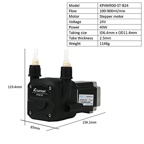 Kamoer KPHM900-ST-B24 High Flow 100-900ml/min Peristaltic Pump 24V High Precision Adjustable Speed Stepper Motor Liquid Dosing Pump with BPT Tube - style: KPHM900-ST-B24 Stepper Motor