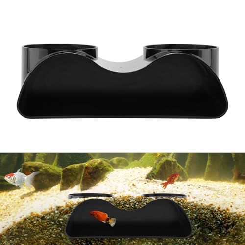 Aquarium Cave Hideout Tunnel, 2-Hole Under Gravel Fish Tank Hide, Black Plastic, 7 x 3.5 x 2.25 in, 2.25 in Openings, Fish and Shrimp Cave Decor