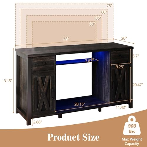 55-75 Gallon Fish Tank Stand with Power Outlet & LED Lights, Heavy Duty Aquarium Stand with Storage Drawers & Barn Doors, Reptile Tank Cabinet for Turtle, Reptile Terrarium, Dark Oak - color: Dark Oak