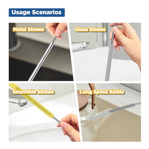 YOTIME Silicone Straw Cleaner Brush, 2Pcs Reusable Straw Brush Extra Long for Cleaning Tumbler with Handle and Glass Metal Smoothie Straws, Non-slip Handle Soft and Bendable, 6mm+9mm, Gray - color: Gray