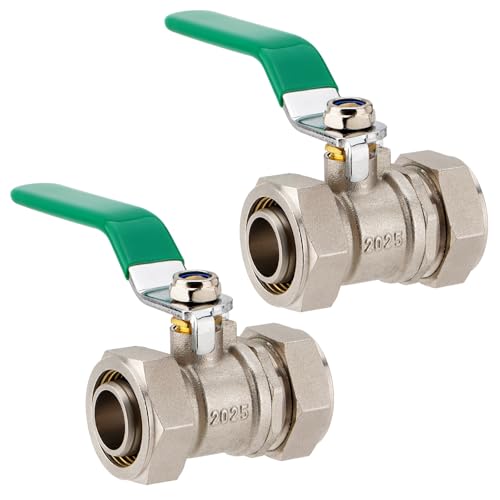 3/4" Air Piping Fittings, In-Line Ball Valve Shut-Off Fittings M8039 for Compressed Air Piping System, 175PSI Nickel-Plated Brass (2PCS)