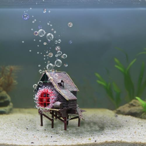 RUIAN Aquarium Decorations Waterwheel Hut (Big Water Truck) Air Action Aerating Fish Tank Ornaments Air Bubbler Movement Decorations